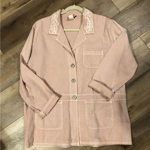 Nadia Light Pink Lightweight Denim with Embroidered Collar & 3 Front Pkts Size L